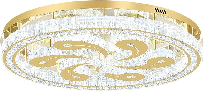 Modern Crystal Chandeliers for Dining Room Flush Mount Ceiling Chandelier for Living Room Dining Room Ring LED Crystal Ceiling Light (Round,40in Gold,Dimmable 2700K-6500K)