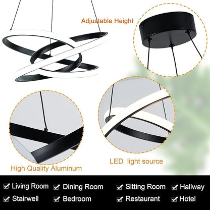 MAYNA Modern Ring Chandelier for Dining Room,Dimmable LED Pendant Light with Remote, Irregular Light Fixture for Kitchen Island Over Table, 3 Color Changeable Hanging Lamp, Black 19.7 inch