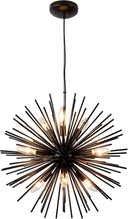 CM MZY Modern Black Sputnik Chandeliers, 9-Light Satellite Pendant Light fixtures, Starburst Firework Ceiling Lights for Bedroom Living Room Dining Room Kitchen Island Hallway, E12 Socket(Dia:19.7'')