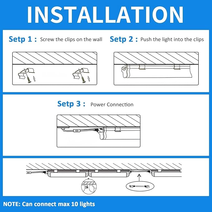 CNSUNWAY LED Shop Light 3FT, 34W 6500K Cool White, T8 LED Tube Lights, 4760LM V-Shape Ceiling Shop Lights, Linkable Under Counter Light for Kitchen, Garage, Workbench, Basement, ETL Listed (2-Pack)