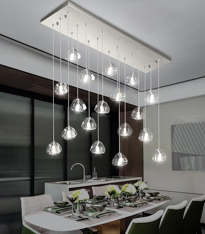 HAIXIANG W35 x D11.8 x H118 Rectangular Chandelier Bubble Crystal Balls Glam Chandeliers Dimmable Light High Ceiling Pendants Light Fixtures Adjustable Long Lights Brushed Nickel