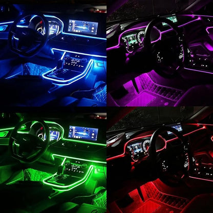 USB Car LED Lights, Interior Car Lights Strip with APP and RF Remote Control, 5 in 1 Ambient Lighting with 276 inches Fiber Optic Music Sync Simple Installation EL Wire Lights (5 in 1/276 inches)