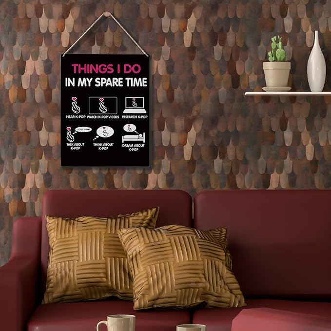 K-Pop Decor, Things I Do in My Spare Time Room Decor Wood Sign, Girls K-Pop Gifts Rustic Anime Lovers Wooden Hanging Plaque for Home Living Room Girl Bedroom Wall Art Decoration