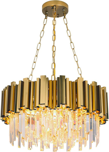 Modern Crystal Lighting 9 Lights Gold Chandelier Light Fixture Dining Room Chandeliers Living Room Bedroom Foyer Hallway Contemporary Chandelier with Light W22in