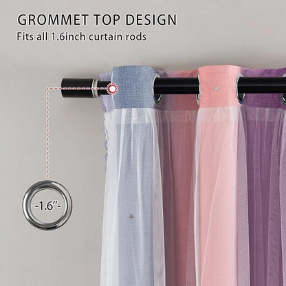 XiDi Curtains for Girls Bedroom Kids Room Unicorn Princess Theme Home Decor 84 inches Length Grey/Pink/Purple, W52 X L84 2 Panels