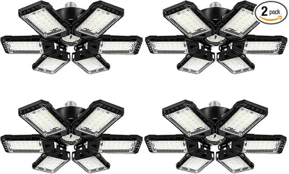 Aoretic LED Garage Lights 4 Pack -180W, 18000LM 6500K Led Shop Light with 6+1 Deformable Panels, Basement Barn Light Garage Ceiling Lights, E26/E27 for Garages, Warehouse, Shop