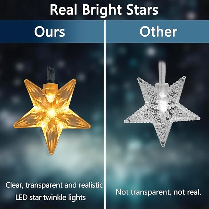 Solar Star Lights Outdoor - 50 LED Solar String Lights Outdoor Waterproof, 30.68ft Solar Powered Star String Lights, Warm White Twinkle Fairy Lights for Garden Fence Yard Decorations, 8 Modes