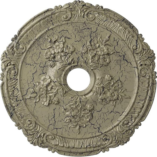 Ekena Millwork Attica with Rose Ceiling Medallion, Castle Stone Crackle