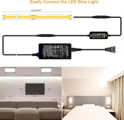 Pandery COB LED Strip 32.8ft,Dimmable Strip Lights, 6000K Daylight Super Bright LED Strip Lights, DC24V CRI90+,LED Tape Light with UL-Listed Power Supply, Indoor for Closet,Bedroom,Kitchen