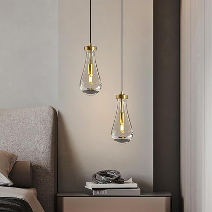 Raindrop Pendant Lights Kitchen Island: Raindrops Crystal Light Fixtures of 2 Lights - Gold Brass Teardrop Lighting over Dining Table - Modern Adjustable Tear Drop Ceiling Pendants Light Bulb Included