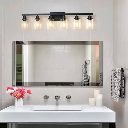 6-Light Black Vanity Lights 38'' Modern Bathroom Vanity Lighting Fixtures Above Mirror? Industrial Matte Bathroom Light Fixtures, Bath Wall Light Fixtures, Black Wall Sconces