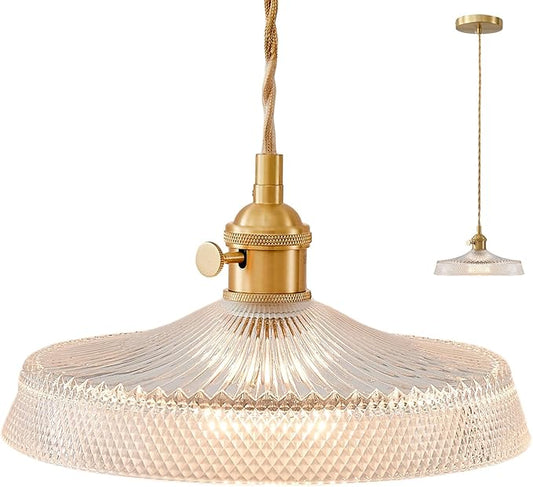 Pendant Lights Kitchen Island, 9.1 Inch Retro Glass Lampshade Hanging Lamp Industrial Braided Light Cord Hanging Lights for Living Room and Bedroom