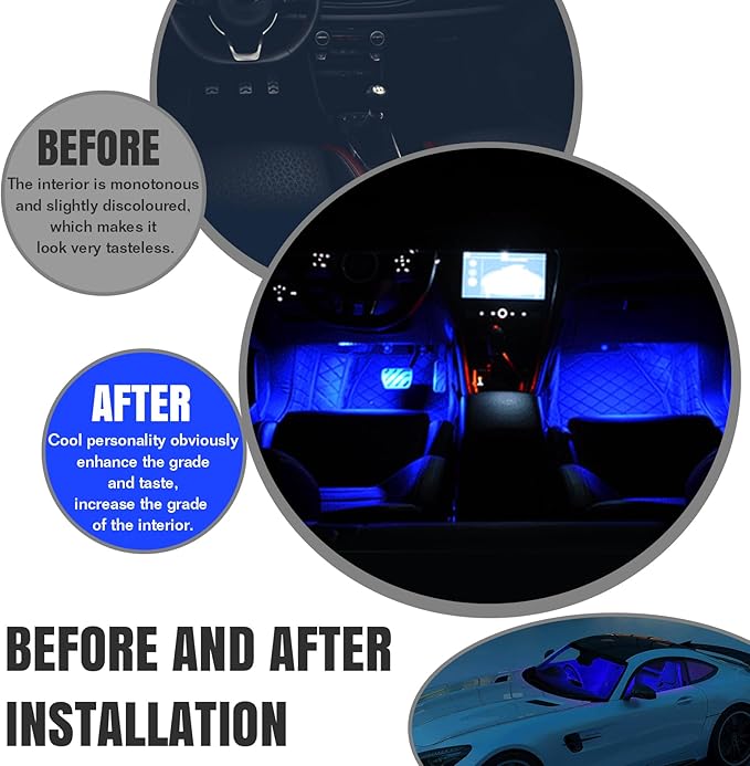 Car LED Strip Light, 24 LED RGB Auto Under Dash Interior Atmosphere Lights, 12V Ambient Night Light, Auto Interior Decorative Lamp, Universal Car Accessories (Blue, USB Port)