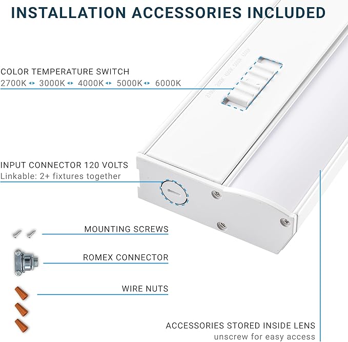 PARMIDA LED Under Cabinet Lighting, Hardwired Installation, 32 Inch, 24W, 5CCT Color Selectable - 2700K/3000K/4000K/5000K/6000K, ETL Listed, 120V, Dimmable, 1850 Lumens, White Finish