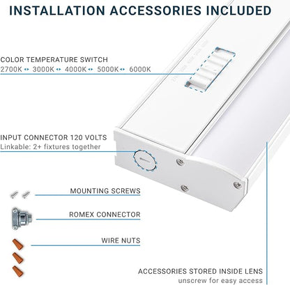 PARMIDA LED Under Cabinet Lighting, Hardwired Installation, 42 Inch, 30W, 5CCT Color Selectable - 2700K/3000K/4000K/5000K/6000K, ETL Listed, 120V, Dimmable, 2300 Lumens, White Finish