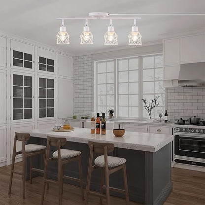 Dimmable 4 Light Plug in Ceiling Light,White Plug in Track Lighting Kit with 16.5' Cord,Flexibly Rotatable Light Head,Modern Industrial Farmhouse Style(Bulbs Not Included)