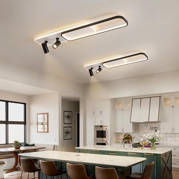 EIDISUNY Modern LED Ceiling Light Remote Control, 39.3in Linear Ceiling Light with 2 Adjustable Spotlights 65W, Dimmable 3CCT, Long Ceiling Light Fixture for Bedroom Kitchen Living Room