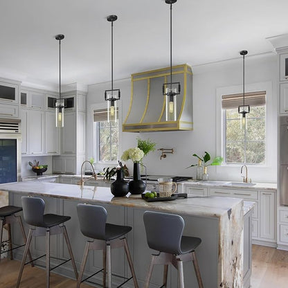 Black Pendant Lights Kitchen Island, Modern Glass Knurled Pendant Light,12Inch Copper Kitchen Pendant Lighting Over Island,Farmhouse Island Lights For Kitchen Sink,Bathroom,Bedroom,Included E26 Bulbs