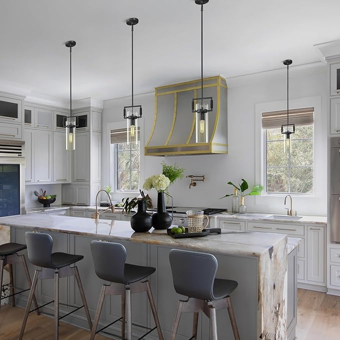 Black Pendant Lights Kitchen Island 2 pack,Modern Glass Knurled Pendant Light,12Inch Copper Kitchen Pendant Lighting Over Island,Farmhouse Island Lights for Kitchen Sink,Bathroom,Bedroom,Dinning Table