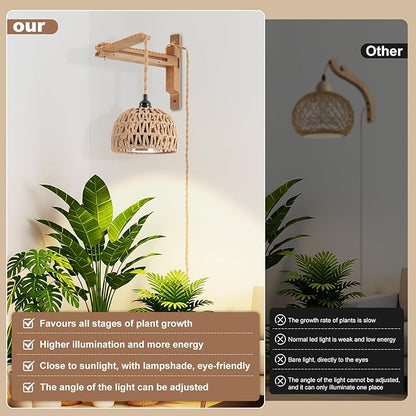Hanging Grow Light for Indoor Plants, 30W Full Spectrum 4000K Wall-Mounted LED Plant Light with 15FT Plug-in Cord and Timer, Ideal for Tall Floor Plants & Large Houseplants