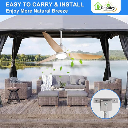 Depuley Outdoor Ceiling Fan with Light: 52 Inch Nickel Waterproof Gazebo Fans with Lights Outdoor Hanging - Plug in Remote App Control for Patio Indoor Farmhouse Porch - 6 Speed Reversible DC Motor