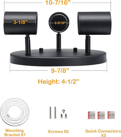 CLOUDY BAY 5CCT 3 Light Directional Ceiling Spotlight,Dimmable LED Track Light Heads,CRI90+,1800Lm for Hallway Kitchen Art,Black