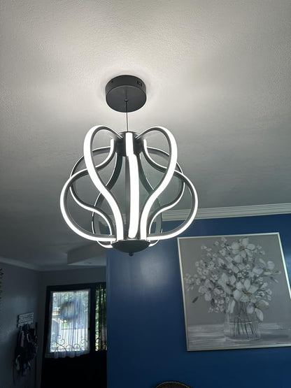 CHYING Modern Black Chandelier with Remote Control, 10-Light 70W 3-Color Temperature Dimmable LED Chandelier for Dining Room, Hanging Adjustable Pendant Light for Living Room Kitchen Entryway Foyer