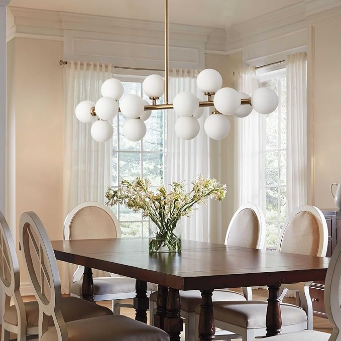 Mid Century Modern Chandelier Gold Linear Sputnik Chandeliers 16-Light Rectangular Pendant Lighting Fixture for Dining Room, Kitchen Island