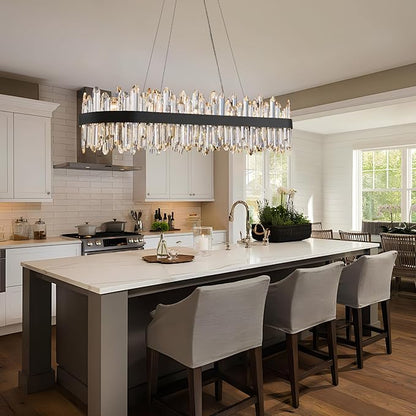 Black Oval Crystal Chandelier L45.3 inch, 24-Lights Chandeliers Modern Crystal Chandelier Pendant Light Fixture G9 Lights Pendant Ceiling Light for Dining Living Room Kitchen Island