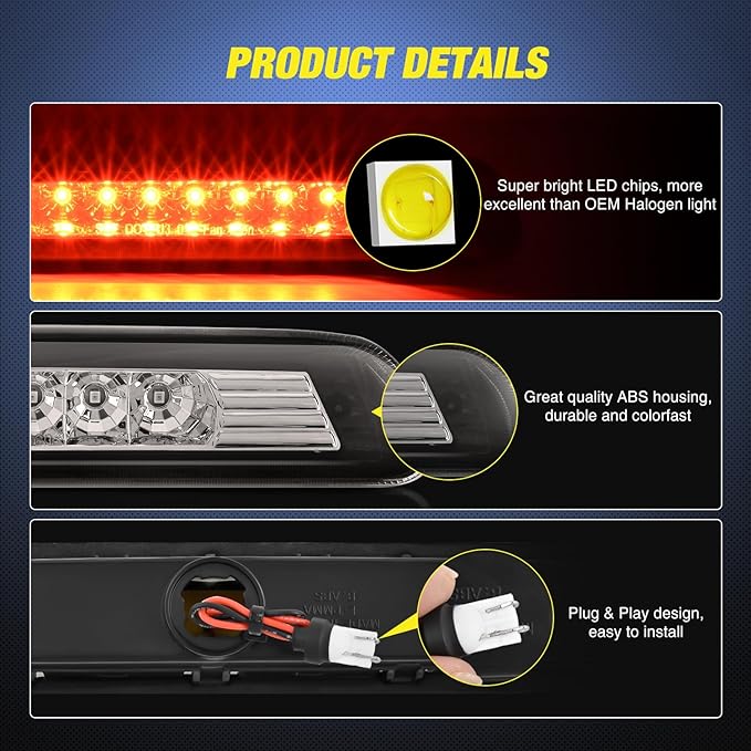 Nilight Third Brake Light Tail High Mount 3rd Stop Lights Smoked Lens Compatible with Toyota 4Runner 2003 2004 2005 2006 2007 2008 2009 Non-Spoiler Version Van SUV Rear Center Cab Lamp