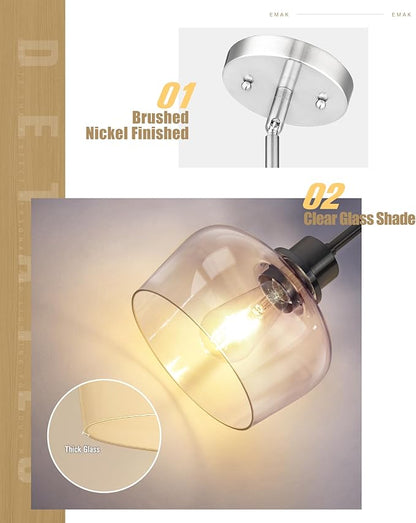 Emak 8 Inch Clear Glass Pendant Lights Kitchen Island, 2 Pack Brushed Nickel Pendant Light Fixtures, Modern Island Lights for Kitchen, Dining Room, Bar, PL122-BN-CG-2PK