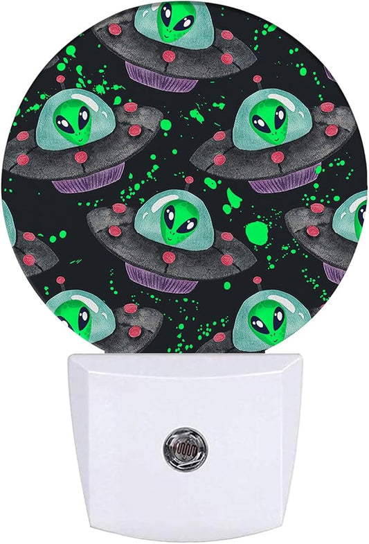 Alien Night Light Spaceship Night Lights LED Lamp Round Plug into Wall Nightlight with Dusk to Dawn Sensor Home Hallway Stairway Kitchen Decor