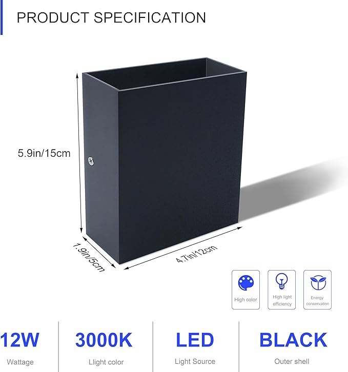 KICAAO LED Wall Sconces 4 Pack, 12W Modern Wall Lamp, Black Up Down Wall Mount Lights for Living Room Hallway Bedroom Decor, Hardwired Aluminum Wall Light