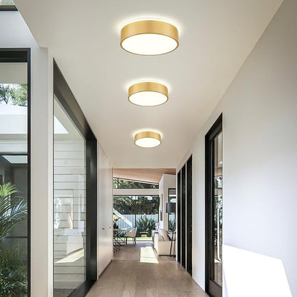 Dimmable Gold LED Ceiling Light, 2700K-6000K 5CCT in One Modern Flush Mount Ceiling Light Fixtures, Minimalist Round Metal Ceiling Lamp for Bedroom Kitchen Hallway Laundry Room-11.8in