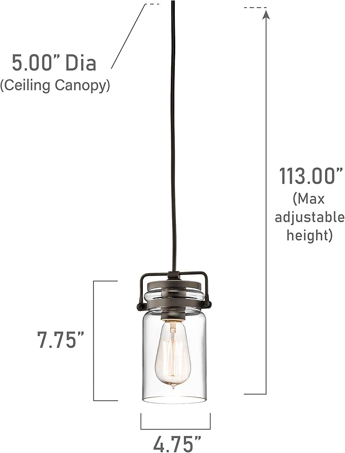 KICHLER Brinley 7.75" 3 Light Pendant with Clear Glass Olde Bronze®