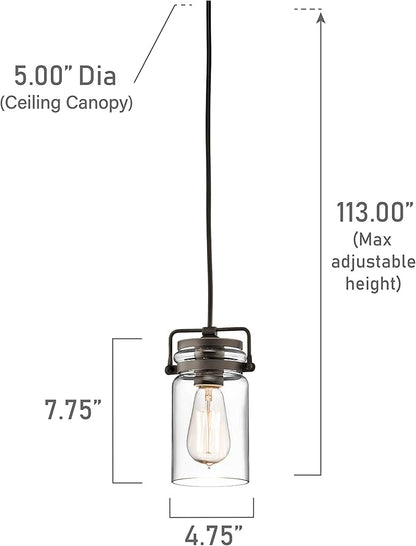 KICHLER Brinley 7.75" 3 Light Pendant with Clear Glass Olde Bronze®