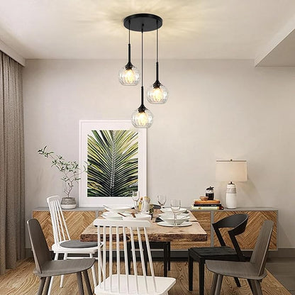 3 Light Pendant Lighting: 5.91'' Glass Pendant Lights Kitchen Island with Hammered Glass & Black Finish - Modern Minimalist Hanging Light Fixture for Kitchen Sink Dining Room - E26 Base