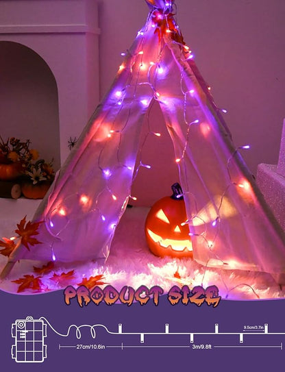 cshare Halloween String Lights Battery Operated with Timer, Orange and Purple Fairy Lights Outdoor 9.8ft 30LED, Halloween Decorations for Party Yard Pathway Indoor Outdoor 2 Packs