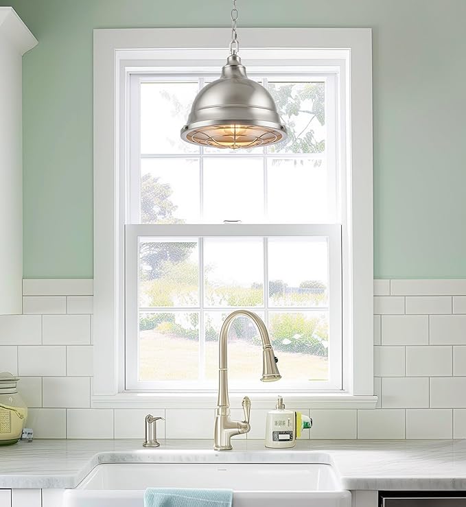 Kira Home Liberty 13" Modern Industrial Pendant Light + Metal Cage Shade, Adjustable Hanging Height, Brushed Nickel Finish