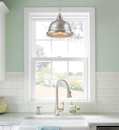 Kira Home Liberty 13" Modern Industrial Pendant Light + Metal Cage Shade, Adjustable Hanging Height, Brushed Nickel Finish