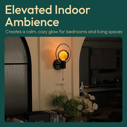 ALAMPEVER Modern Wall Sconce with Pull Chain, Metal Black Wall Lights with G125 Glass Globe Bulb, Wall Mount Light for Enhancing Indoor Ambience in Bedroom, Living Room, and Hallway, 1 Pack