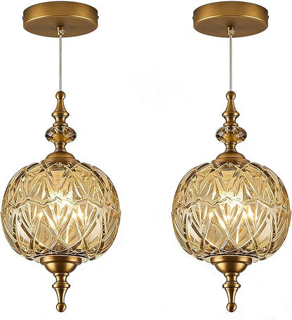 Vintage 2-Pack Pendant Light Fixtures Amber Glass Ceiling Pendant Lighting for Bedroom Living Room Dining Room with Original Vintage Design