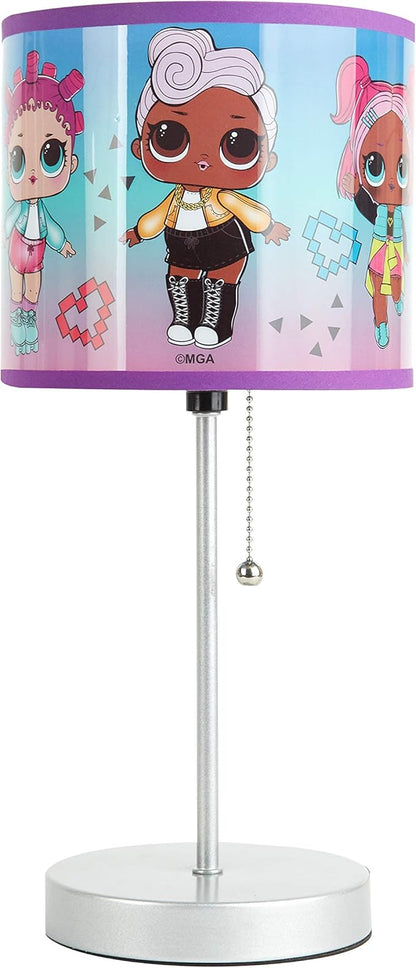 LOL Surprise Kids Stick Table Lamp,Pull Chain On/Off with Themed Printed Decorative Shade, Bedroom & Playroom Lighting