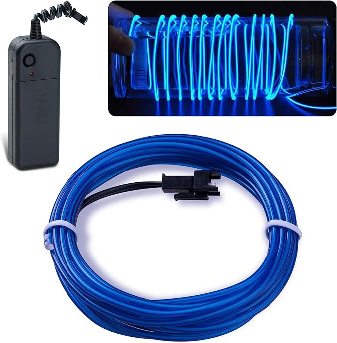 lychee EL Wire Neon Glowing Strobing Electroluminescent Light El Wire w/Battery Pack for Parties, Halloween Decoration (Blue, 9ft)