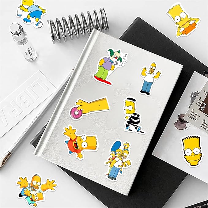 50pcs Cartoon Anime The Simpsons Stickers for Teens Adult, Waterproof Vinyl Cartoon Movie Decal for Water Bottle Skateboard Guitar Travel Case Bike Laptop,Car Bumper,Luggage,Phone (simps)