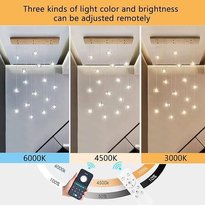 HAIXIANG W35 x D11.8 x H118 Rectangular Chandelier Bubble Crystal Balls Glam Chandeliers Dimmable Light High Ceiling Pendants Light Fixtures Adjustable Long Lights Antique Gold