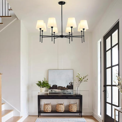 RUIYEY Dining Room Chandeliers Light - 35.8" Modern Black Chandelier, 8-Light Metal Farmhouse Dining Room Light Fixture, E26 Hanging Pendent Lighting for Kitchen, Living Room, Foyer, Entrance