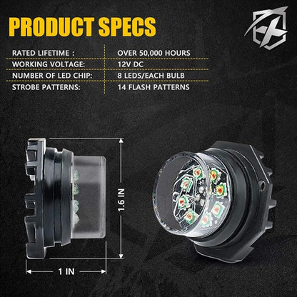Xprite Hideaway Strobe Lights Amber LED Strobe Light Kit with 14 Flash Patterns Grill Strobe Lights for Trucks Surface Mount Headlight Taillight Emergency Warning for Work and Tow Vehicles - 2PCS