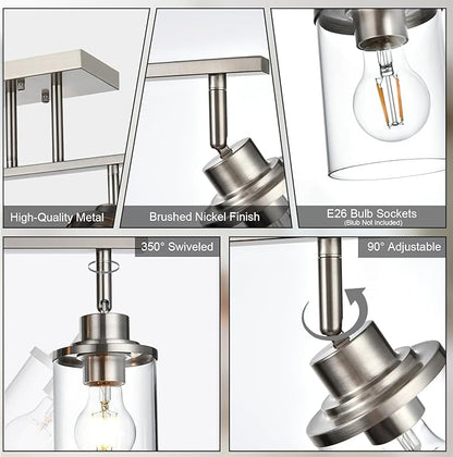 Yaohong 2-Light Track Lighting Kit Brushed Nickel Track Lighting Fixtures, Bathroom Wall Light Ceiling Mount Rotatable Spotlights, Kitchen Ceiling Light Fixtures with Glass Shade for Bathroom Hallway