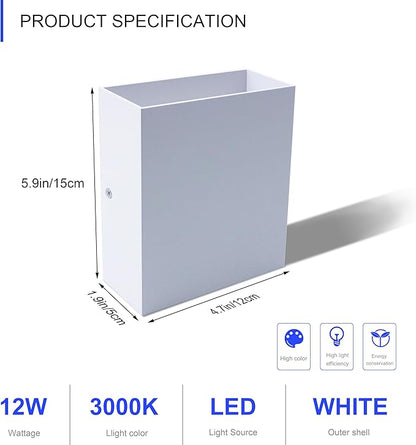 KICAAO LED Wall Sconces Set of Two, 12W Modern Wall Lamp, White Up Down Wall Mount Lights for Living Room Hallway Bedroom Decor, Hardwired Aluminum Wall lamp (White-1pcs)